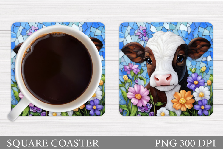 Cow Coaster Sublimation. Cow Flowers Coaster Design