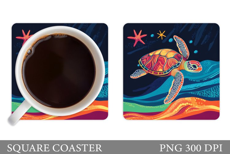 Turtle Square Coaster Design. Sea Turtle Coaster Sublimation example image 1