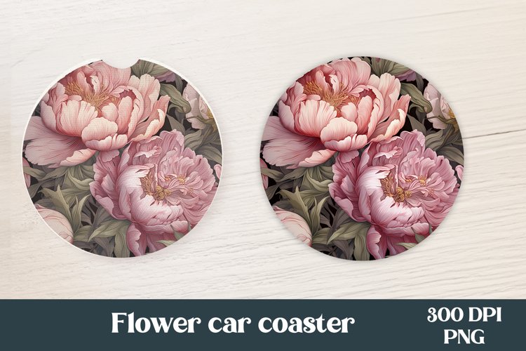 Peonies car coaster sublimation | Flower coaster PNG