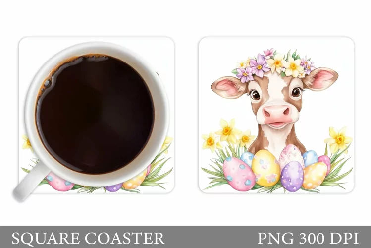 Easter Cow Coaster Design. Easter Coaster Sublimation