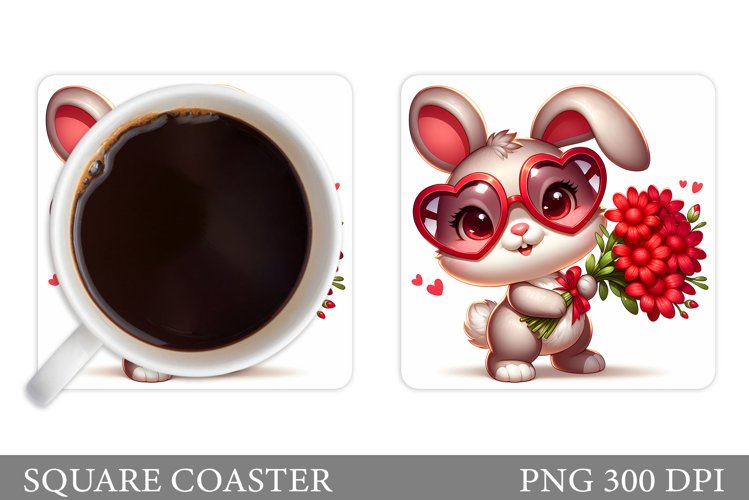 Valentines Bunny Coaster. Cute Bunny Coaster Sublimation
