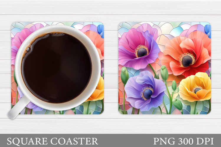 Flowers Poppies Coaster Sublimation. Flowers Coaster Design