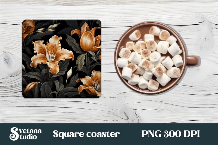 Orang lilies square coaster PNG | Flower coaster design