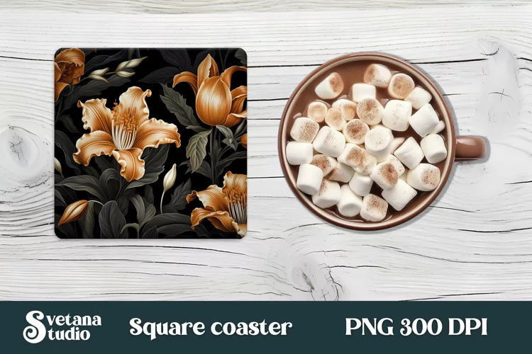 Orang lilies square coaster PNG | Flower coaster design