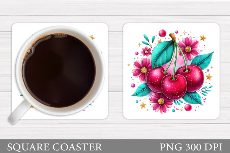 Cherry Coaster Sublimation. Berries Coaster Design example image 1