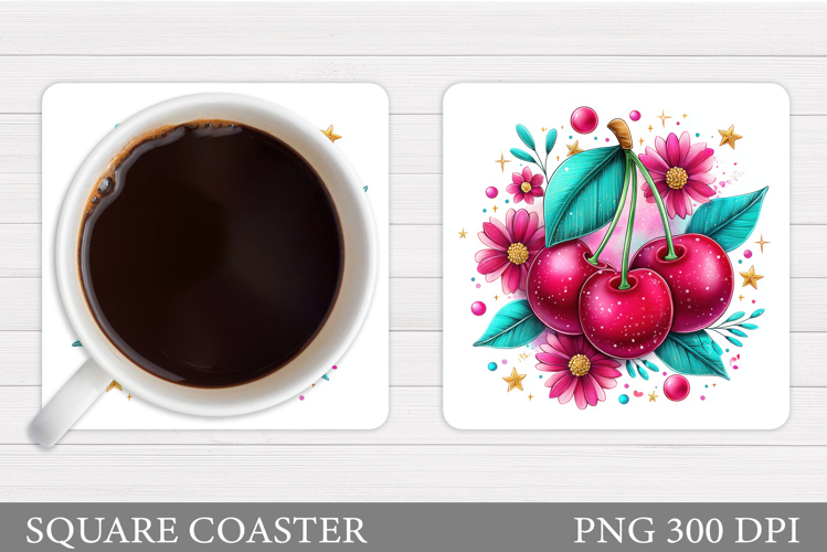 Cherry Coaster Sublimation. Berries Coaster Design