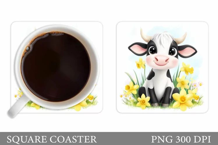 Cute Cow Coaster Design. Cow Flowers Coaster Sublimation