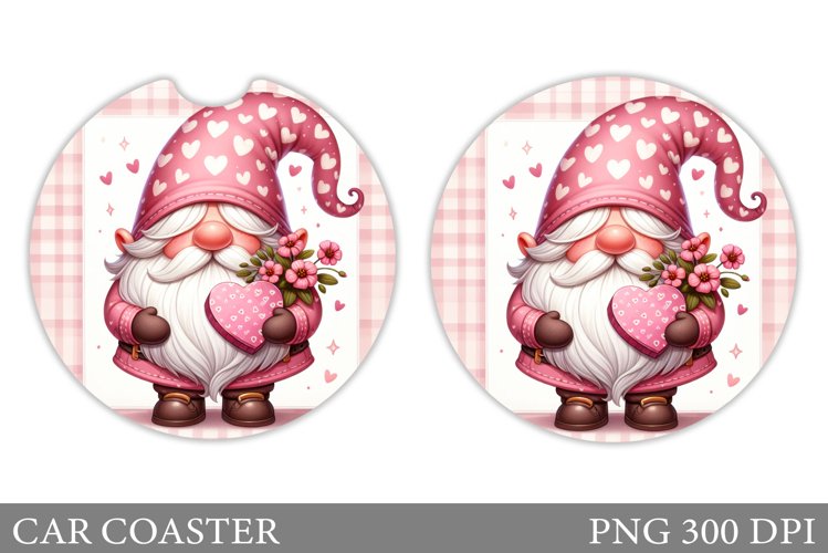 Valentines Gnome Car Coaster. Valentines Car Coaster Design example image 1