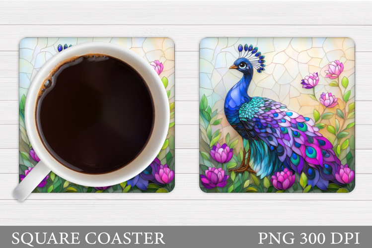 Peacock Coaster Design. Flowers Coaster Sublimation