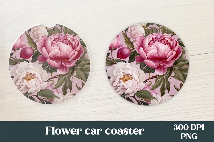 Peonies car coaster sublimation | Flower coaster