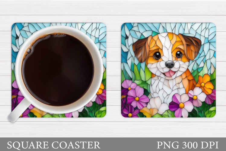 Cute Dog Coaster Design. Dog Flowers Coaster Sublimation