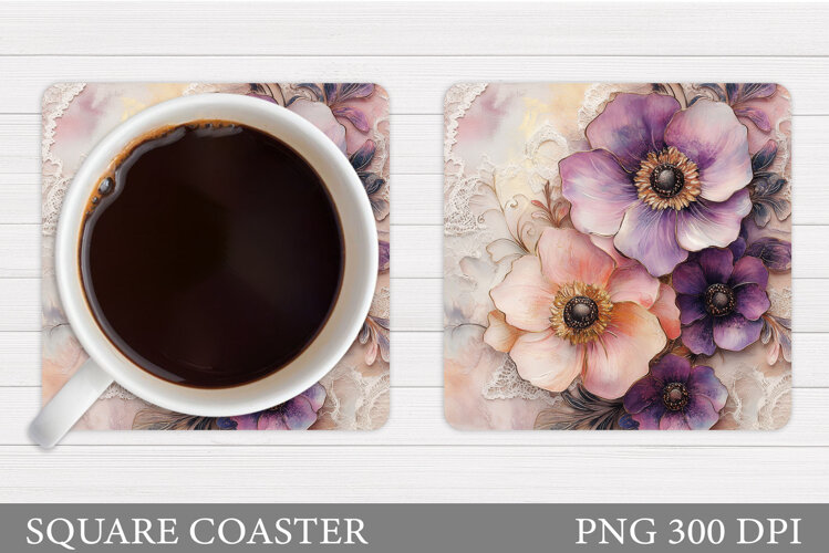 Flowers Coaster Sublimation. Floral Coaster Design example image 1