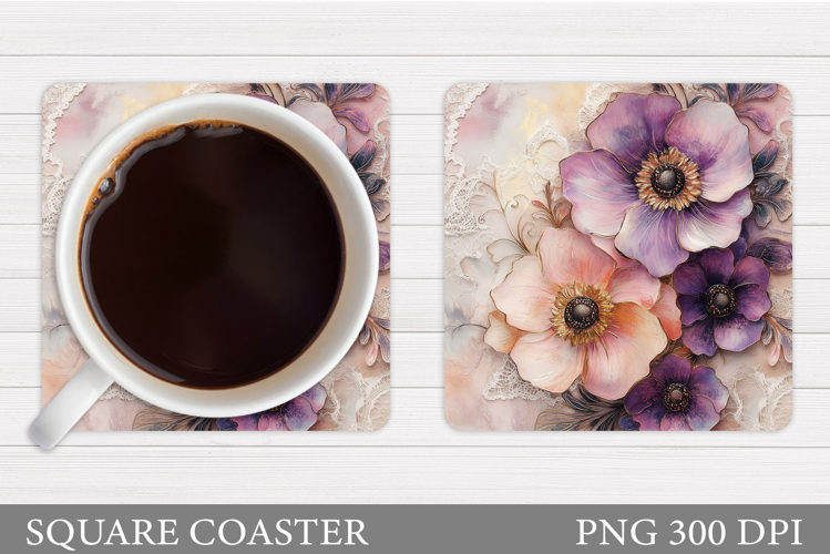 Flowers Coaster Sublimation. Floral Coaster Design