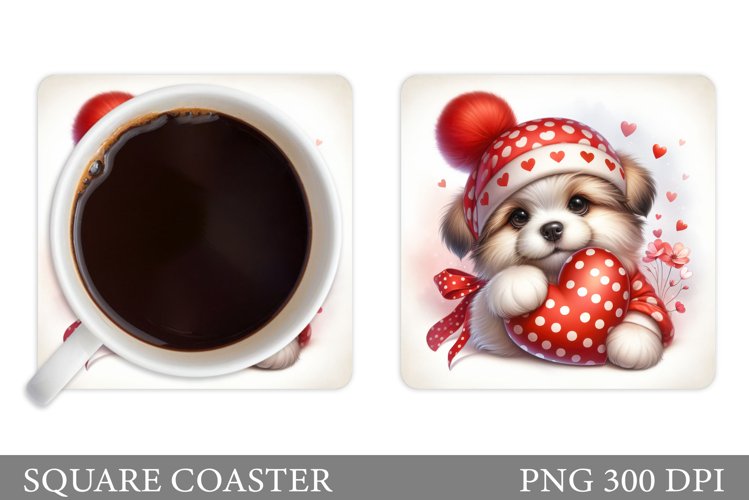 Valentines Dog Coaster. Cute Dog Coaster Sublimation example image 1