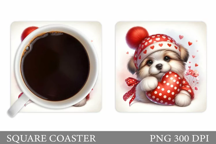 Valentines Dog Coaster. Cute Dog Coaster Sublimation