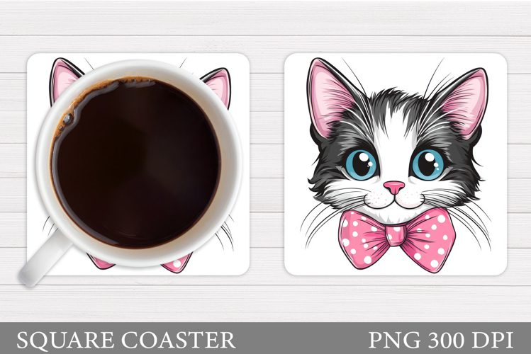 Cute Cat Coaster Design. Cute Cat Sublimation