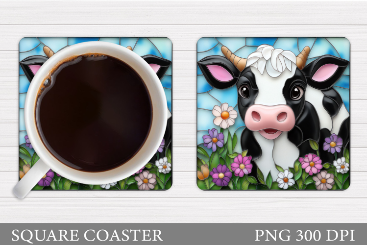 Cow Coaster Sublimation. Cow Flowers Coaster Design