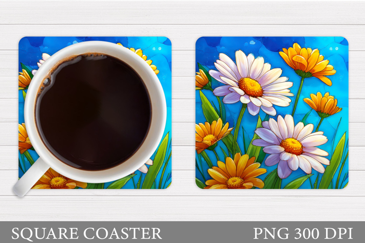 Daisy Flowers Coaster Design. Flowers Sublimation