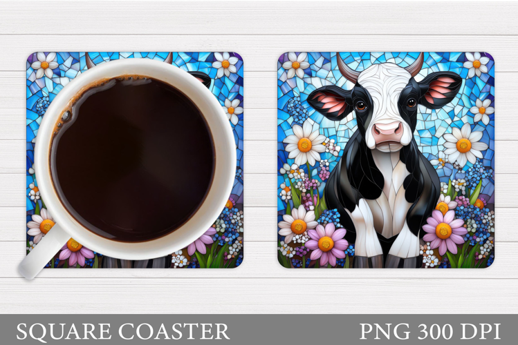 Cow Coaster Sublimation. Cow Flowers Coaster Design