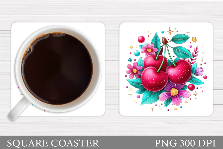Cherry Coaster Sublimation. Berries Coaster Design