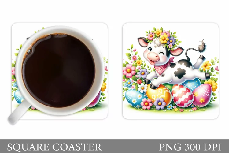 Easter Cow Coaster Design. Easter Coaster Sublimation