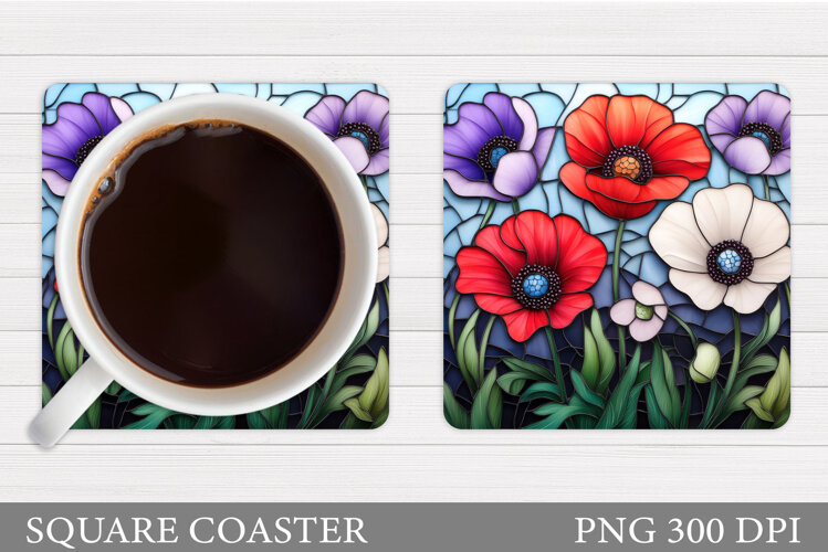 Poppies Coaster Design. Flowers Square Coaster example image 1