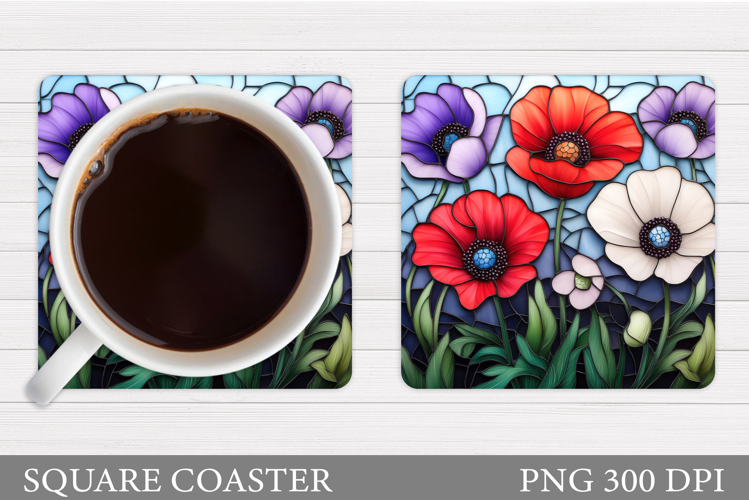 Poppies Coaster Design. Flowers Square Coaster
