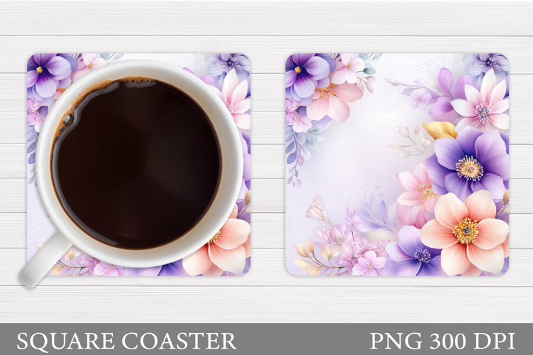 Flowers Coaster Sublimation. Floral Coaster Design