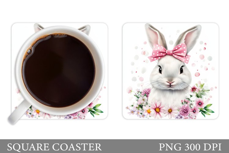Cute Bunny Coaster Design. Bunny Flowers Coaster example image 1