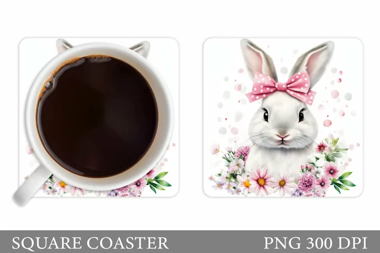Cute Bunny Coaster Design. Bunny Flowers Coaster