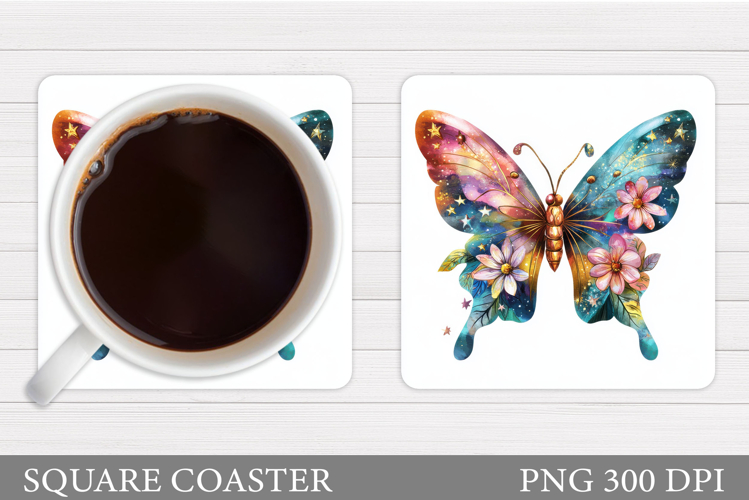 Butterfly Coaster Sublimation. Butterfly Flowers Coaster