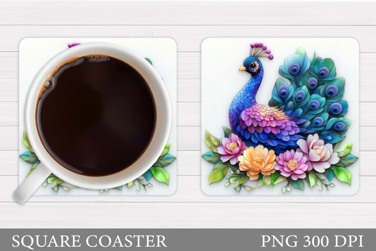 Peacock Coaster Design. Flowers Coaster Sublimation