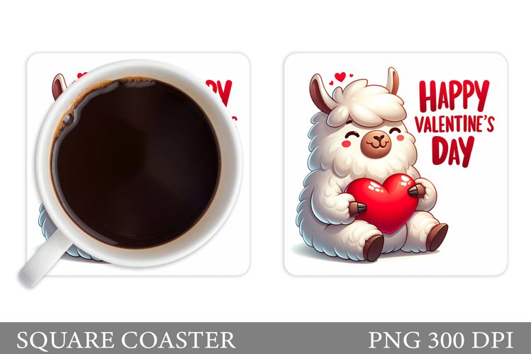 Valentines Lama Coaster. Valentines Coaster Sublimation example image 1