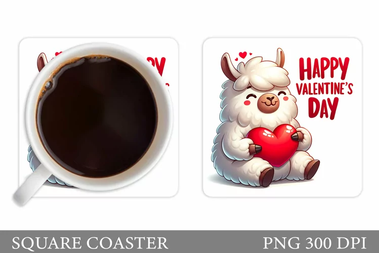Valentines Lama Coaster. Valentines Coaster Sublimation