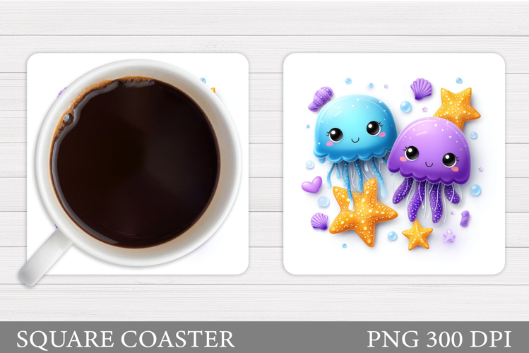 Cute Jellyfish Coaster Design. Cute Jellyfish Sublimation