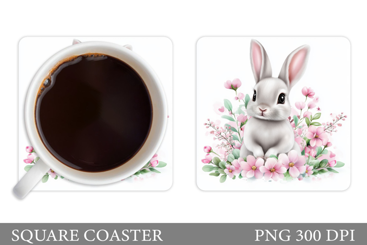 Cute Bunny Coaster Design. Bunny Flowers Coaster