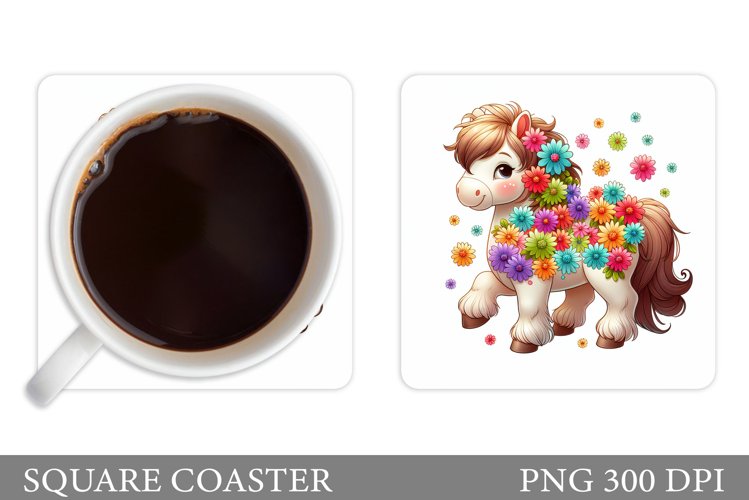 Cute Horse Coaster Design. Horse Flowers Coaster