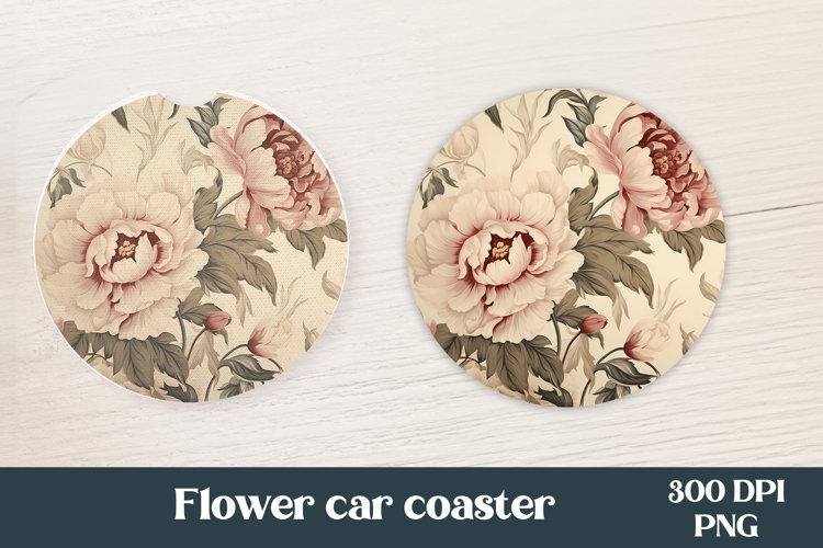 Peonies car coaster sublimation design | Flower coaster