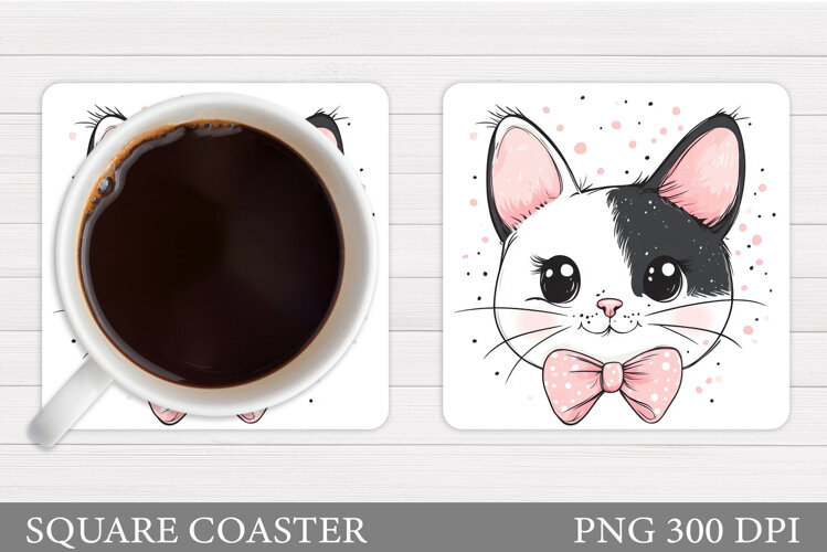 Cute Cat Coaster Design. Cute Cat Sublimation example image 1