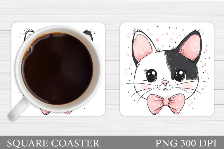 Cute Cat Coaster Design. Cute Cat Sublimation