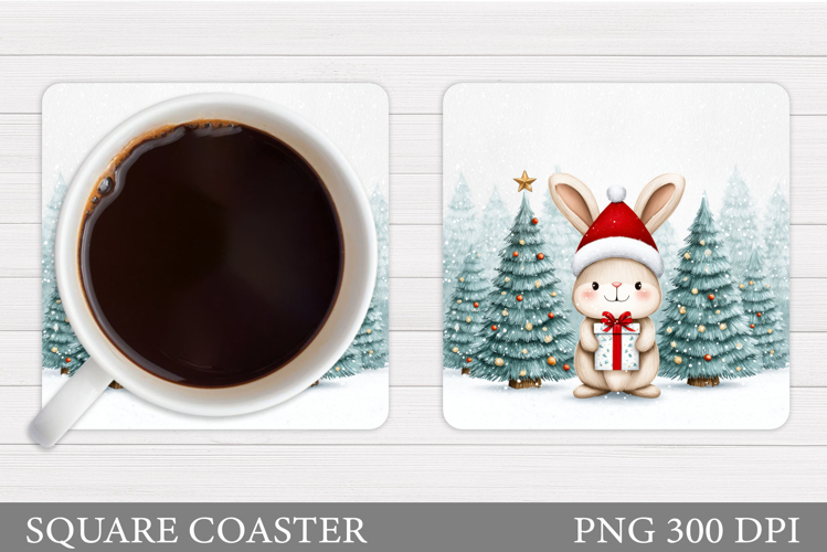 Christmas Bunny Coaster. Cute Bunny Coaster Sublimation