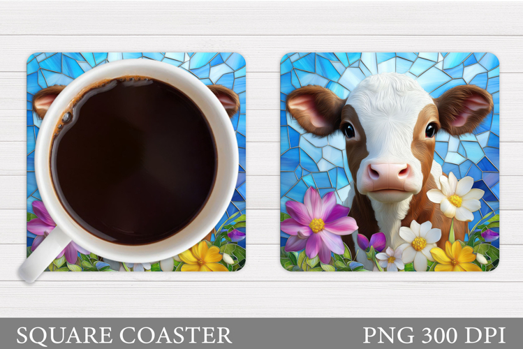 Cow Coaster Sublimation. Cow Flowers Coaster Design