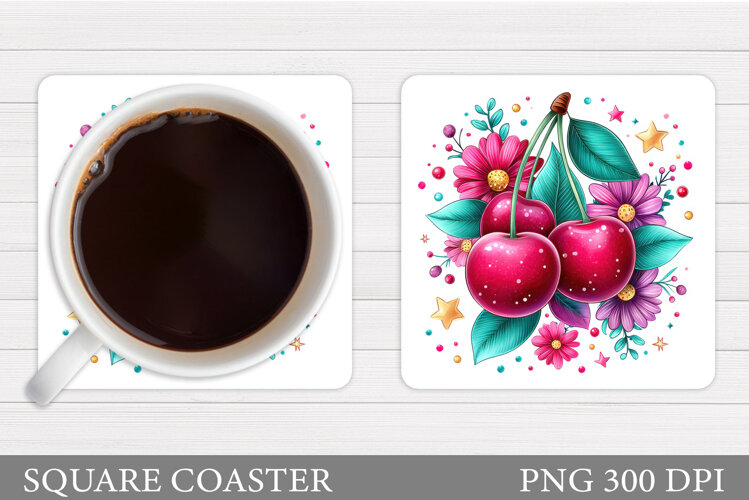 Cherry Coaster Sublimation. Berries Coaster Design example image 1
