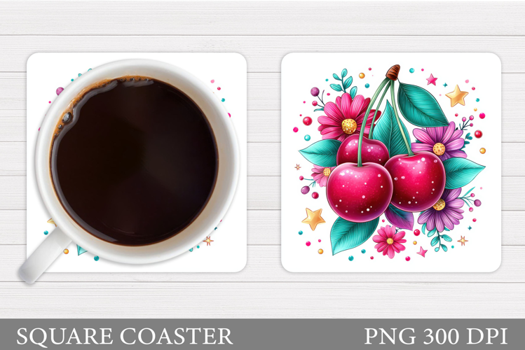 Cherry Coaster Sublimation. Berries Coaster Design