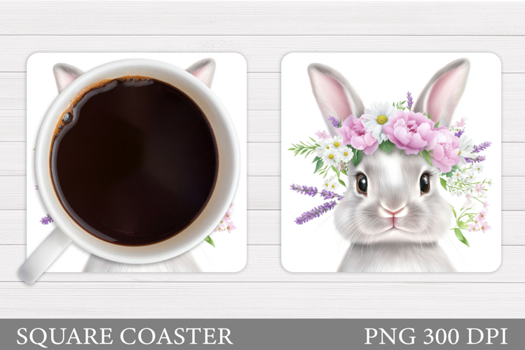 Cute Bunny Coaster Design. Bunny Flowers Coaster Sublimation