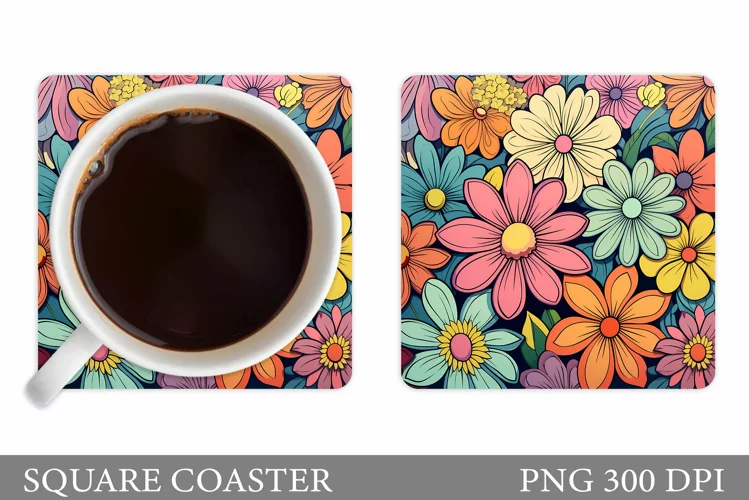 Daisy Flowers Coaster Design. Flowers Sublimation