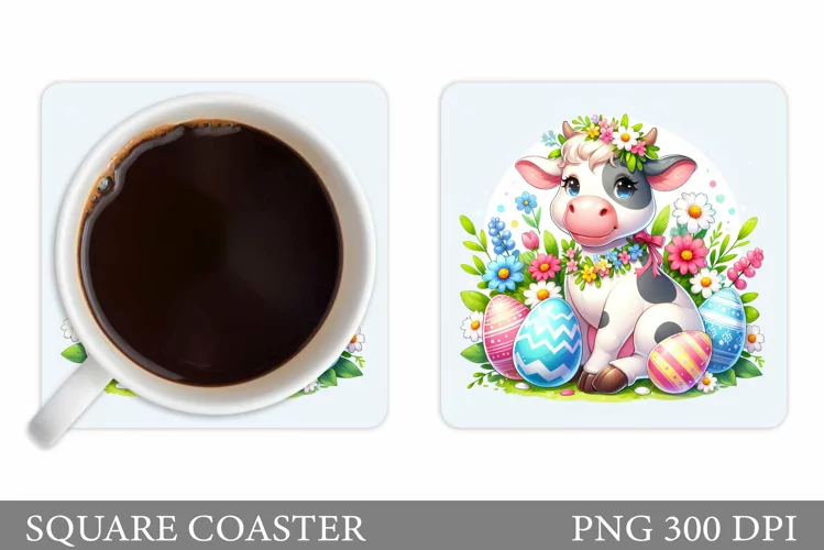 Easter Cow Coaster Design. Easter Coaster Sublimation