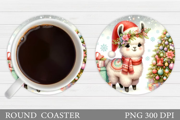 Christmas Lama Coaster Design. Christmas Coaster Sublimation