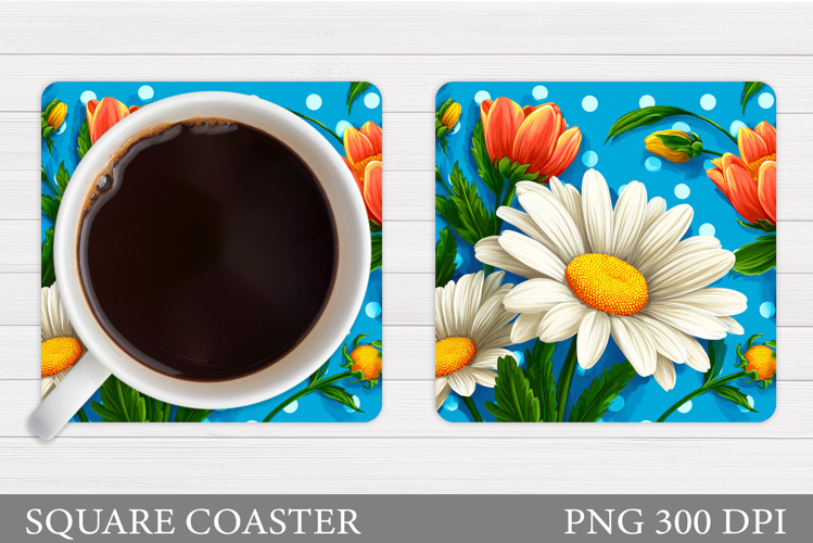 Daisy Flowers Coaster Design. Flowers Sublimation