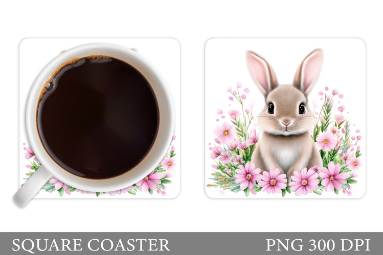 Cute Bunny Coaster Design. Bunny Flowers Coaster